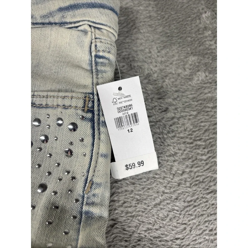 GAP Denim Girls' 70's Flare Stretch Adjustable Waist Studded‎ Jeans Light 12 NWT
